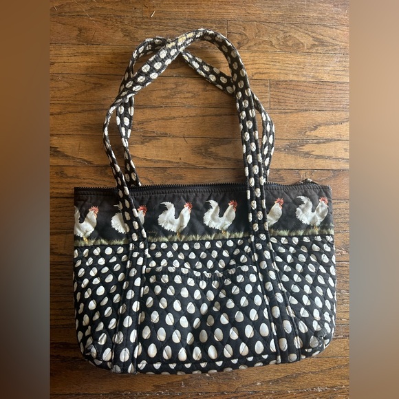Vera Bradley Chicken Chanticleer Egg Print Zipper Paddy Tote - Picture 1 of 5